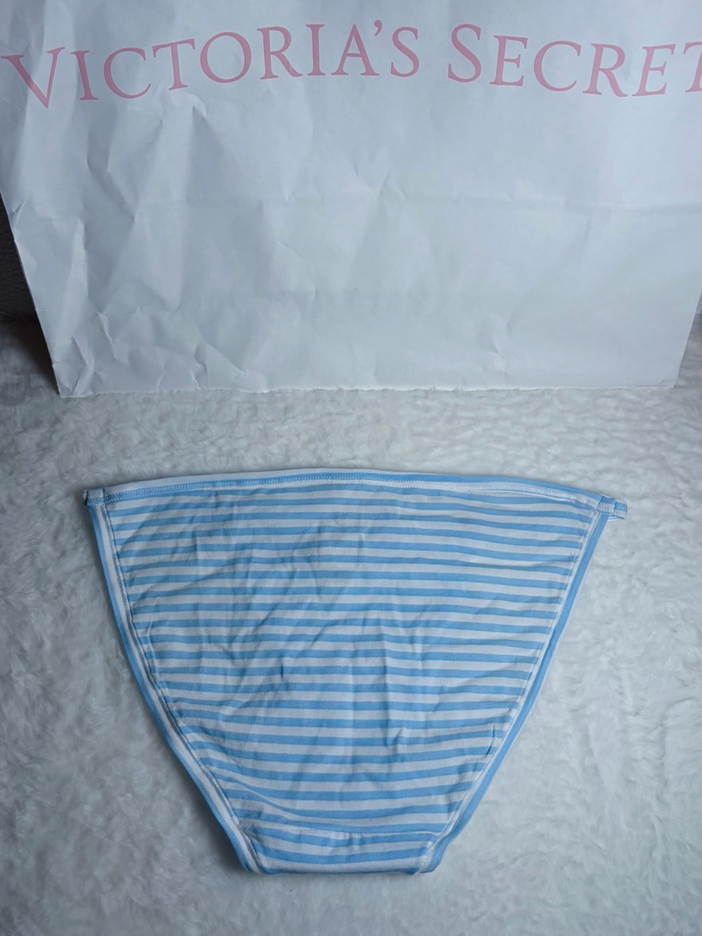 PINK Victoria’s Secret - Blue & White Striped Bikini Panty Logo Cotton - Picture 6 of 7